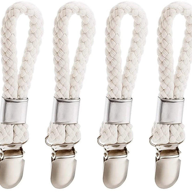 Set of 4 - Woven Cotton Ring, Metal Towel Clips - Hanging Ring and Storage Clips - Suitable for Home, Bedroom and Bathroom - Multifunctional.