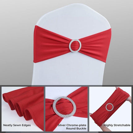 Chair Covers - Pack of 5 - Christmas Chair Covers - Party Chair Covers - Premium Elastic Chair Cover Straps - Buckle Slider - Universal Elastic Chair Straps - Wedding - Ceremony - Banquet Decoration - Red.