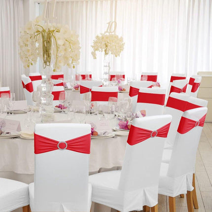 Chair Covers - Pack of 5 - Christmas Chair Covers - Party Chair Covers - Premium Elastic Chair Cover Straps - Buckle Slider - Universal Elastic Chair Straps - Wedding - Ceremony - Banquet Decoration - Red.