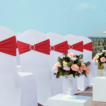 Chair Covers - Pack of 5 - Christmas Chair Covers - Party Chair Covers - Premium Elastic Chair Cover Straps - Buckle Slider - Universal Elastic Chair Straps - Wedding - Ceremony - Banquet Decoration - Red.