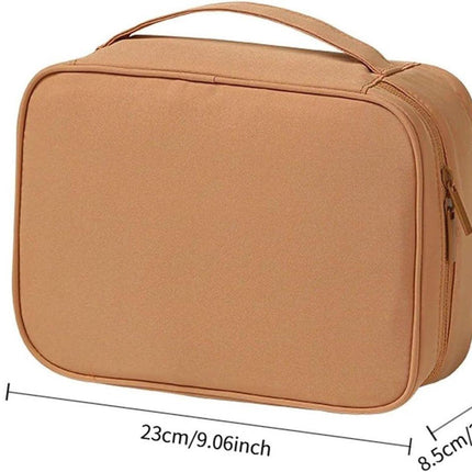 Makeup Bag - Cosmetic Storage Bag - Travel Bag - Large Capacity Makeup Bag - Women's Toiletry Bag - Portable Makeup Bag with Brush Holder and Compartments (Double-Layered Beige).