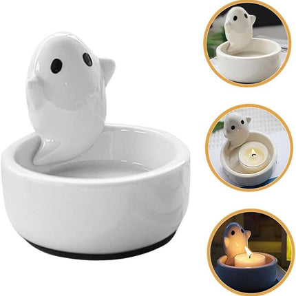 Candle Holder - 1-Piece - Ceramic Ghost Candle Holder - Cute Ghost Ornament - Birthday Gift - Desk Decoration.
