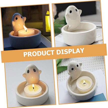 Candle Holder - 1-Piece - Ceramic Ghost Candle Holder - Cute Ghost Ornament - Birthday Gift - Desk Decoration.