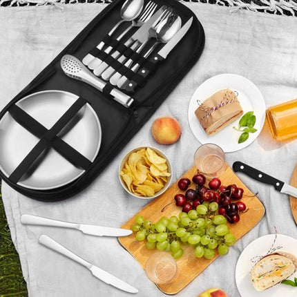 2 Person Cutlery Set (10-piece) - Camping Set for 2 People - Spoons, Knives, Forks, Steak Knives - 10 Pieces Stainless Steel Cutlery - Including Carrying Bag - For Picnic & Travel - Silver.