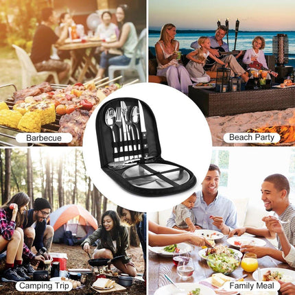 2 Person Cutlery Set (10-piece) - Camping Set for 2 People - Spoons, Knives, Forks, Steak Knives - 10 Pieces Stainless Steel Cutlery - Including Carrying Bag - For Picnic & Travel - Silver.