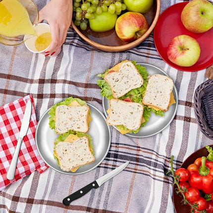 2 Person Cutlery Set (10-piece) - Camping Set for 2 People - Spoons, Knives, Forks, Steak Knives - 10 Pieces Stainless Steel Cutlery - Including Carrying Bag - For Picnic & Travel - Silver.