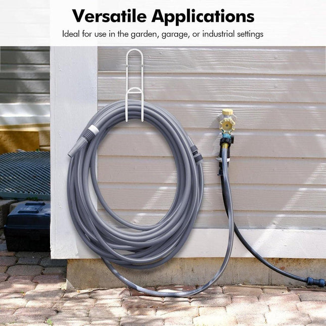 Garden Hose Hanging System - Wall Mount for Neat Storage - Stainless Steel Frame - White.