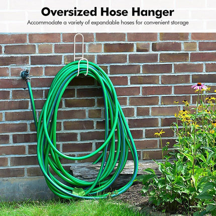 Garden Hose Hanging System - Wall Mount for Neat Storage - Stainless Steel Frame - White.
