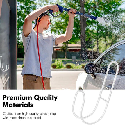 Garden Hose Hanging System - Wall Mount for Neat Storage - Stainless Steel Frame - White.
