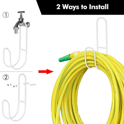Garden Hose Hanging System - Wall Mount for Neat Storage - Stainless Steel Frame - White.