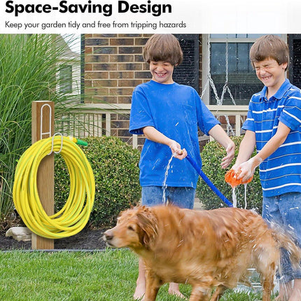 Garden Hose Hanging System - Wall Mount for Neat Storage - Stainless Steel Frame - White.