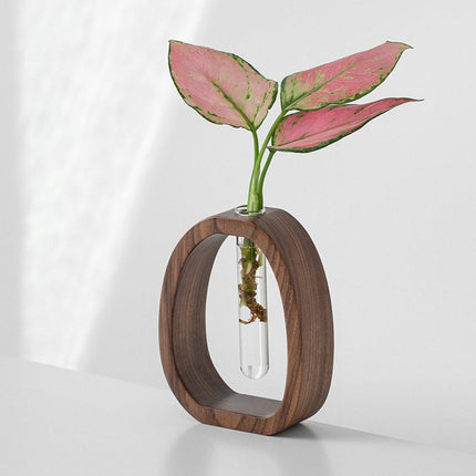 Vase - Solid Wood Vase - Desk Plant Growing Rack - Made of Wood and Bamboo - Enhances the modern decor of your home and office environment (S: 9.5*7*4 cm).