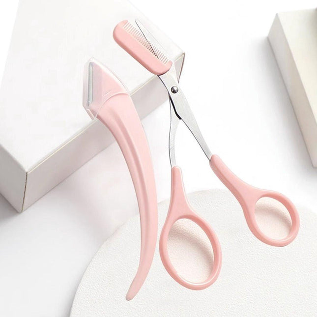 Eyebrow Trimmer - Eyebrow Trimmer for Women - Pink Eyebrow Trimming Set - Scissors with Comb - Safety Razor - Suitable for Daytime Skin Care.