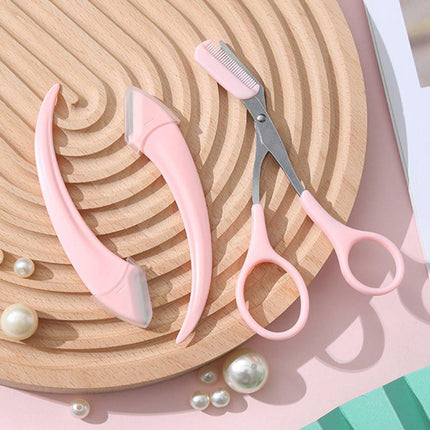 Eyebrow Trimmer - Eyebrow Trimmer for Women - Pink Eyebrow Trimming Set - Scissors with Comb - Safety Razor - Suitable for Daytime Skin Care.