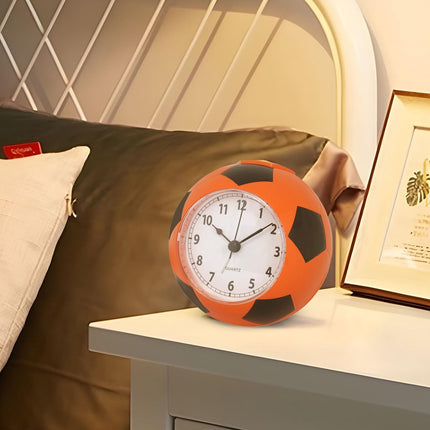 Football Alarm Clock - Silent Non-Ticking Desk Clock | Kids Bedside Clock | Cute football design, easy-to-read analog display, perfect for kids' bedrooms, great birthday gift for boys and girls - Orange.
