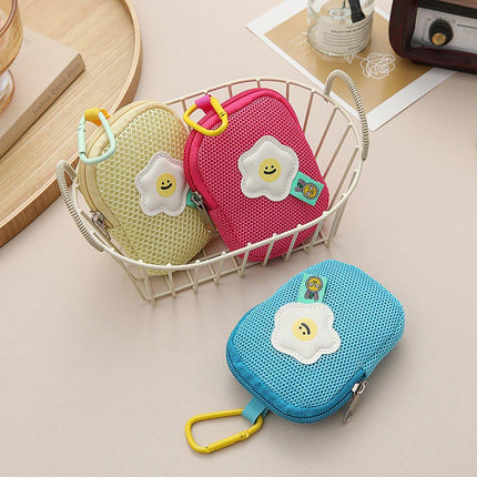 Storage Bag - Cute Mesh - Flowers - Keychain Wallet - Headphone Bag - Pendant Storage Bag - Multifunctional - Yellow.
