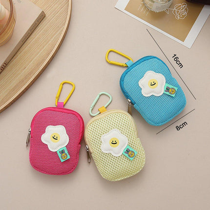 Storage Bag - Cute Mesh - Flowers - Keychain Wallet - Headphone Bag - Pendant Storage Bag - Multifunctional - Yellow.