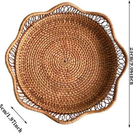 1pc Rattan Fruit Basket, Hand Woven Bread Basket, Tabletop Round Wicker Food Serving Storage Bowl, Natural Woven Decorative Baskets for Home Kitchen Counter Organizing.