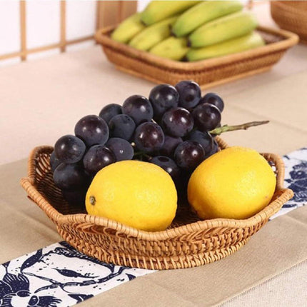 1pc Rattan Fruit Basket, Hand Woven Bread Basket, Tabletop Round Wicker Food Serving Storage Bowl, Natural Woven Decorative Baskets for Home Kitchen Counter Organizing.