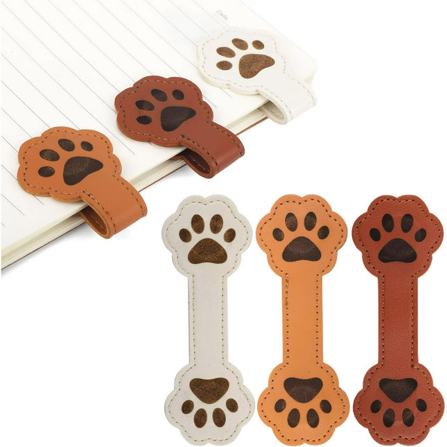 3 Pieces Magnetic Bookmarks in Dog Paw Shape, Cute Leather Magnetic Bookmark in Paw Shape, Vintage Magnetic Bookmarks, Book Accessories for Reading, Gift for Book Lovers, Men and Women (3 Colors).