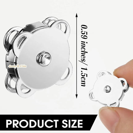 Magnetic Snap Fasteners - Pack of 12 - Plum Blossom Shaped Concealed Snap Fasteners - 14mm Hook & Loop Fasteners - Suitable for DIY projects such as wool and leather wallets, bags, clothing and handbags (Silver).