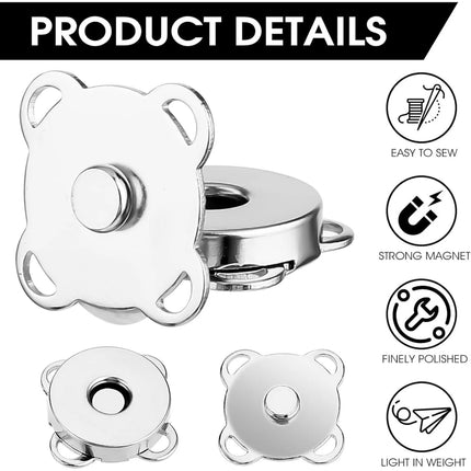 Magnetic Snap Fasteners - Pack of 12 - Plum Blossom Shaped Concealed Snap Fasteners - 14mm Hook & Loop Fasteners - Suitable for DIY projects such as wool and leather wallets, bags, clothing and handbags (Silver).