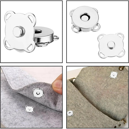 Magnetic Snap Fasteners - Pack of 12 - Plum Blossom Shaped Concealed Snap Fasteners - 14mm Hook & Loop Fasteners - Suitable for DIY projects such as wool and leather wallets, bags, clothing and handbags (Silver).