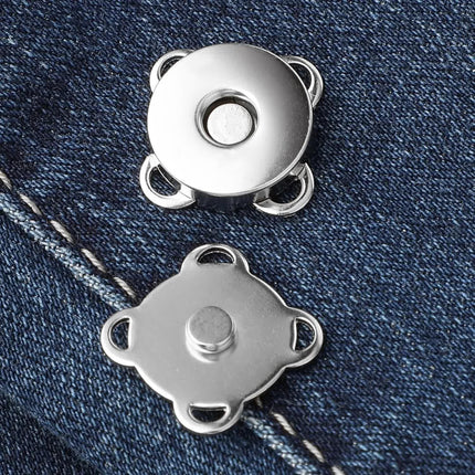 Magnetic Snap Fasteners - Pack of 12 - Plum Blossom Shaped Concealed Snap Fasteners - 14mm Hook & Loop Fasteners - Suitable for DIY projects such as wool and leather wallets, bags, clothing and handbags (Silver).