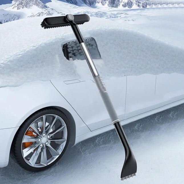 3-in-1 Snow Brush and Ice Scraper for Car Windows - Extendable Snow Remover - 360° Rotating Snow Brush and Ice Scraper with Long Handle (Gray).