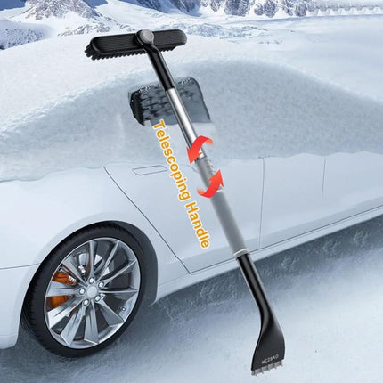 3-in-1 Snow Brush and Ice Scraper for Car Windows - Extendable Snow Remover - 360° Rotating Snow Brush and Ice Scraper with Long Handle (Gray).