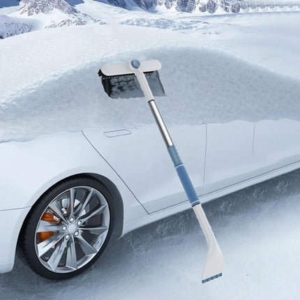3-in-1 Snow Brush and Ice Scraper for Car Windows - Extendable Snow Remover - 360° Rotating Snow Brush and Ice Scraper with Long Handle (White).