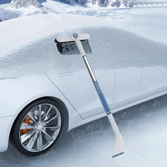 3-in-1 Snow Brush and Ice Scraper for Car Windows - Extendable Snow Remover - 360° Rotating Snow Brush and Ice Scraper with Long Handle (White).