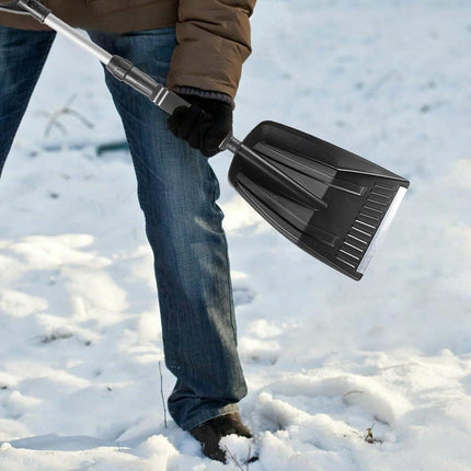 Folding Snow Shovel - Large Capacity | Lightweight & Portable - Wide Snow Clearing Range with Ergonomic D-Shaped Handle and Aluminum Blade - Snow Shovel for Outdoors, Cars, Gardens, Camping, Driveways（Black）.