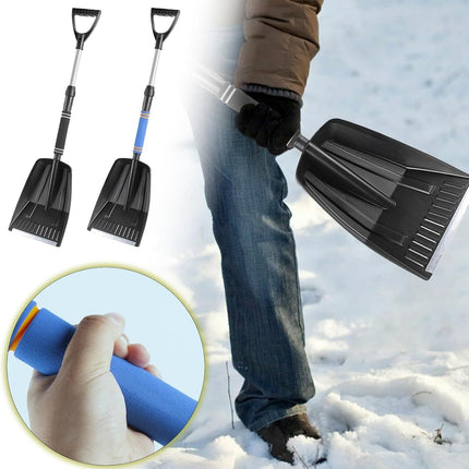 Folding Snow Shovel - Large Capacity | Lightweight & Portable - Wide Snow Clearing Range with Ergonomic D-Shaped Handle and Aluminum Blade - Snow Shovel for Outdoor, Car, Garden, Camping, Driveway（Blue）.