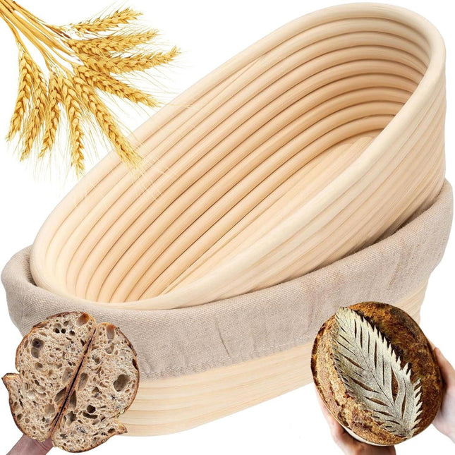 Proofing Basket - Bread Baking - Banneton | 25*15*8cm - Bread Proofing Basket - Oval Proofing Basket - Rattan Bread Pan - Dough Basket - incl. Dough Linen | 1 piece.