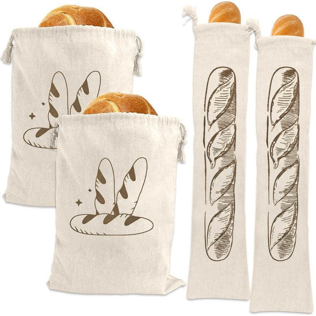 Bread Bag | Pack of 4 - Reusable Bread Bags - Drawstring Bread Bags - Storage Bags - Washable Fabric Bread Bags - Breathable Cotton - For Homemade Bread, Baguettes, and Other Pastries（Black）.