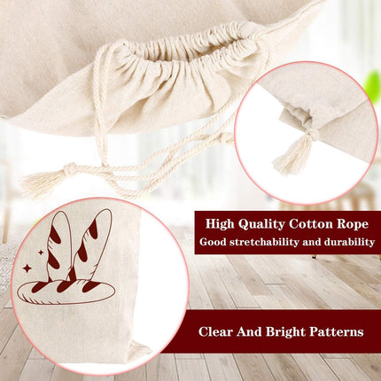 Bread Bag | Pack of 4 - Reusable Bread Bags - Drawstring Bread Bags - Storage Bags - Washable Fabric Bread Bags - Breathable Cotton - For Homemade Bread, Baguettes, and Other Pastries (Coffee Brown).