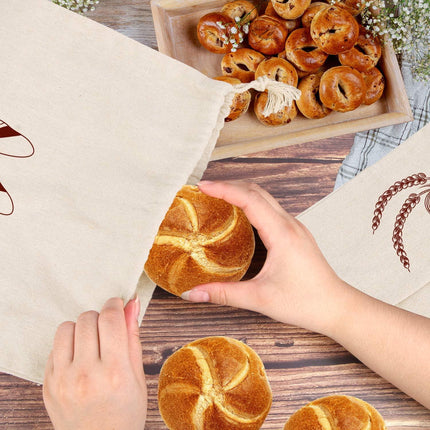 Bread Bag | Pack of 4 - Reusable Bread Bags - Drawstring Bread Bags - Storage Bags - Washable Fabric Bread Bags - Breathable Cotton - For Homemade Bread, Baguettes, and Other Pastries (Coffee Brown).