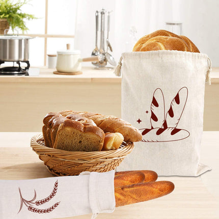 Bread Bag | Pack of 4 - Reusable Bread Bags - Drawstring Bread Bags - Storage Bags - Washable Fabric Bread Bags - Breathable Cotton - For Homemade Bread, Baguettes, and Other Pastries (Coffee Brown).