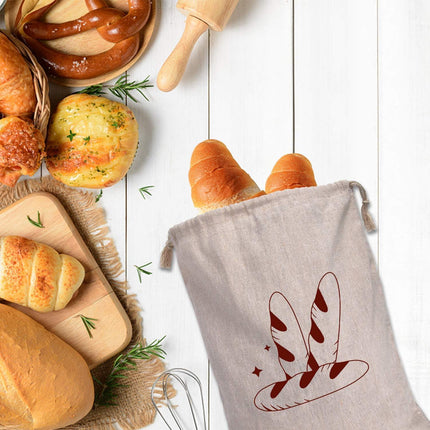 Bread Bag | Pack of 4 - Reusable Bread Bags - Drawstring Bread Bags - Storage Bags - Washable Fabric Bread Bags - Breathable Cotton - For Homemade Bread, Baguettes, and Other Pastries (Coffee Brown).