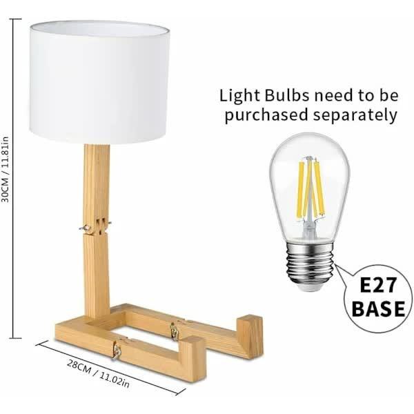 Creative Robot Table Lamp, Height Adjustable, Can Hold Books, Wooden Bedside Lamp, Fabric Shade, E27 Screw Base, Decorative Lighting..