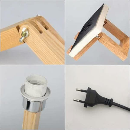 Creative Robot Table Lamp, Height Adjustable, Can Hold Books, Wooden Bedside Lamp, Fabric Shade, E27 Screw Base, Decorative Lighting..
