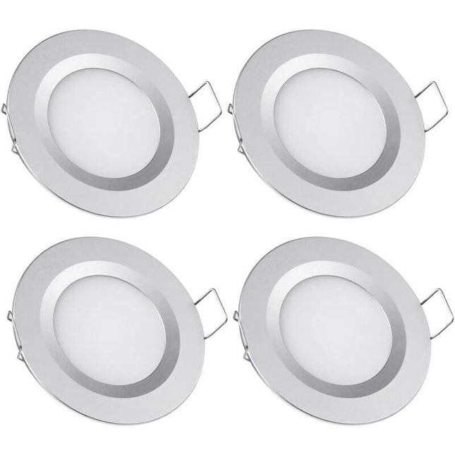 4 x 12V LED Recessed Spotlight Hole 58-65mm 3W 3200K Recessed Ceiling Light for Motorhome Boat Caravan Van Yacht Warm White (Silver Finish).