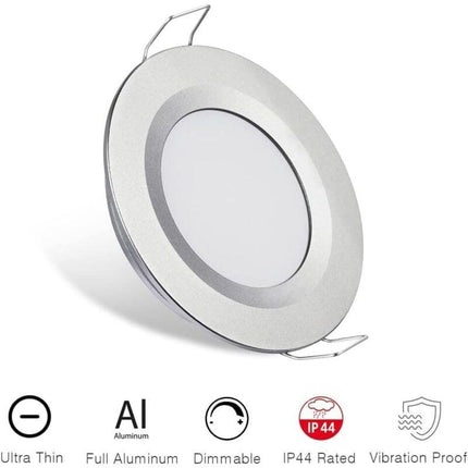 4 x 12V LED Recessed Spotlight Hole 58-65mm 3W 3200K Recessed Ceiling Light for Motorhome Boat Caravan Van Yacht Warm White (Silver Finish).