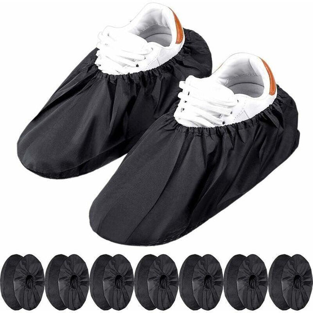 10 Pairs Reusable Non-Slip Shoe Covers Machine Washable (Black).