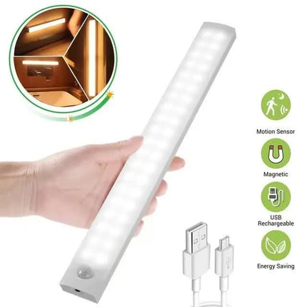 (White, 3-pack) Cabinet lighting with motion sensor, rechargeable LED wardrobe light, battery-powered wireless magnetic light.