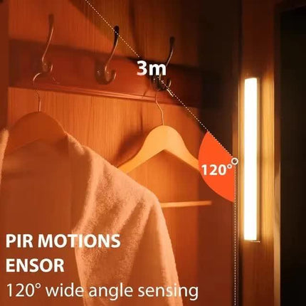 (White, 3-pack) Cabinet lighting with motion sensor, rechargeable LED wardrobe light, battery-powered wireless magnetic light.