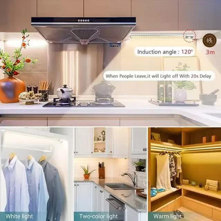 (White, 3-pack) Cabinet lighting with motion sensor, rechargeable LED wardrobe light, battery-powered wireless magnetic light.