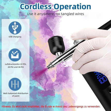 Airbrush Machine - Wireless Spray Gun Set with USB Charging and 3 Speed Modes, for Nail Art, Cake Decorating and Painting.