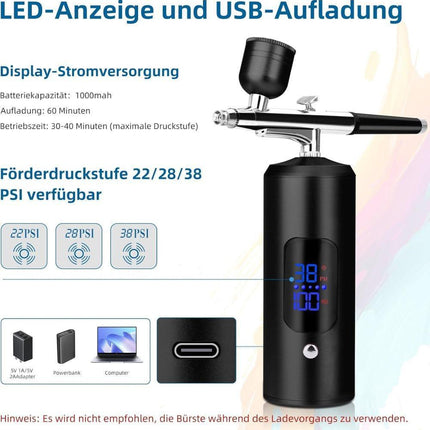 Airbrush Machine - Wireless Spray Gun Set with USB Charging and 3 Speed Modes, for Nail Art, Cake Decorating and Painting.